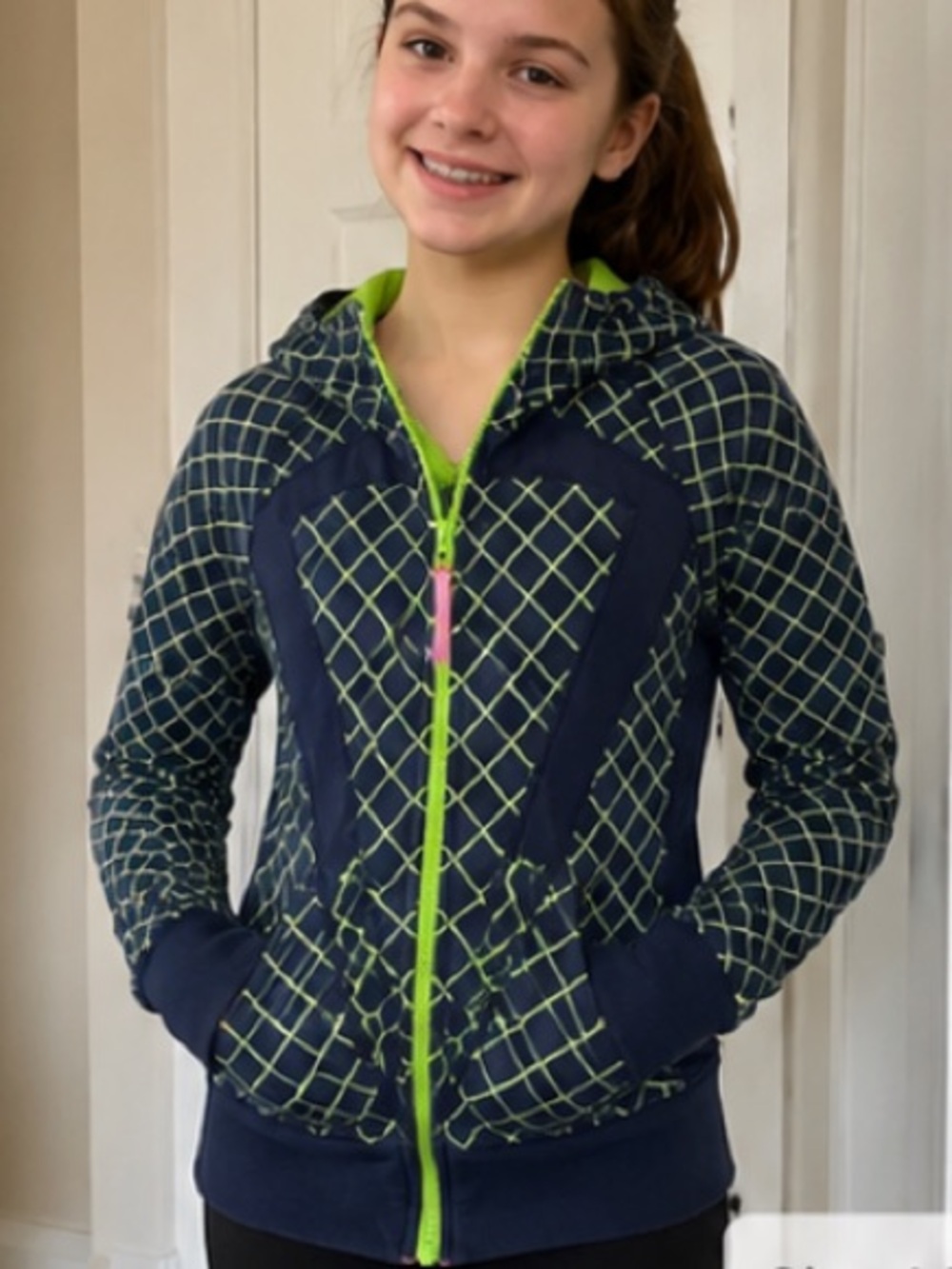 Ivivva Zip Sweater Navy/Lime Size 14